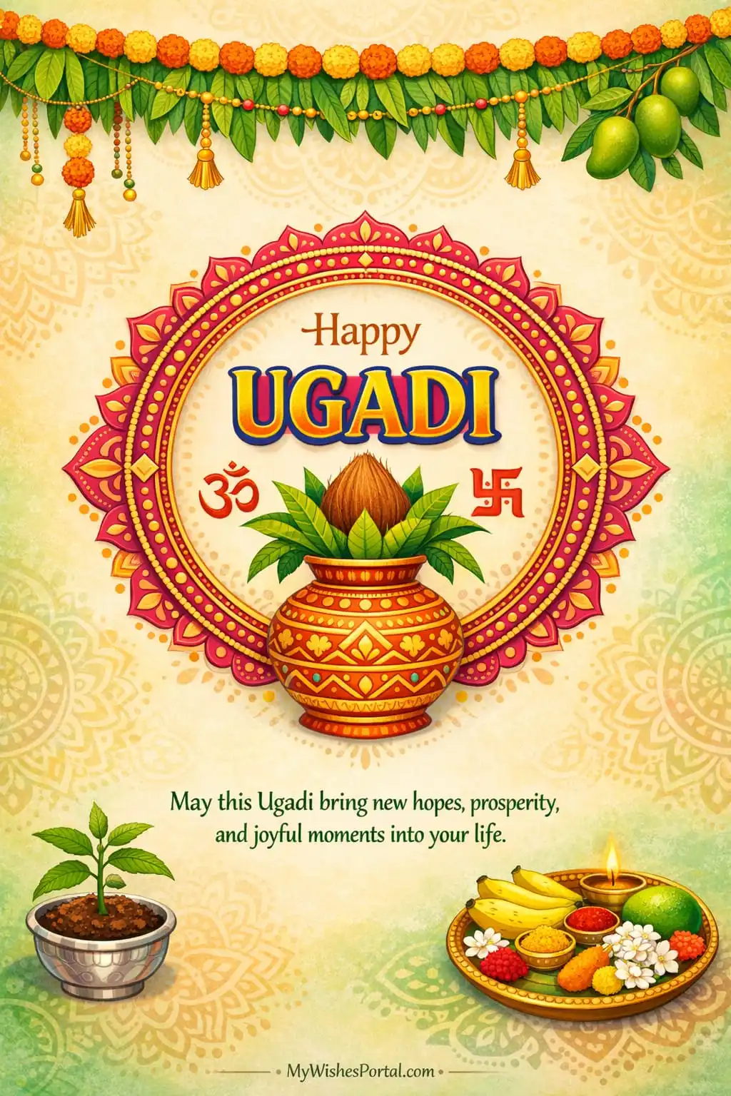 Happy Ugadi festival image with traditional decorations