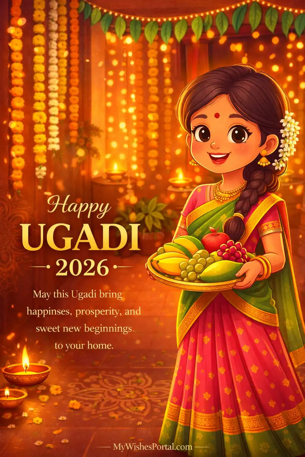 Happy Ugadi traditional wishes 2026 greeting image
