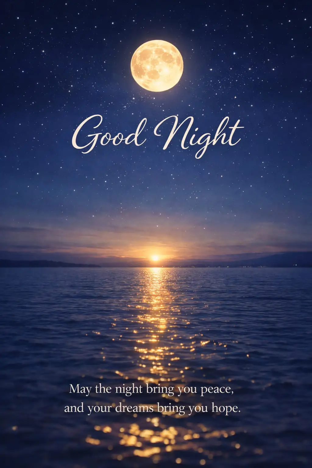 Peaceful moonlight good night quote image for WhatsApp