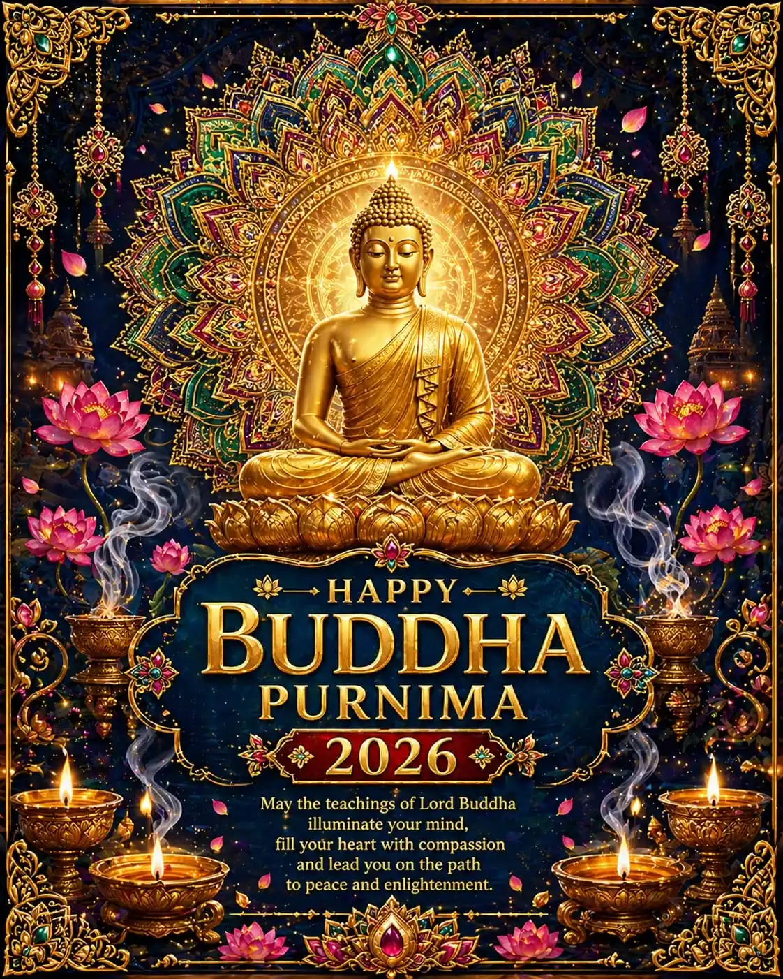 Buddha Purnima 2026 wishes lotus mandala art image
