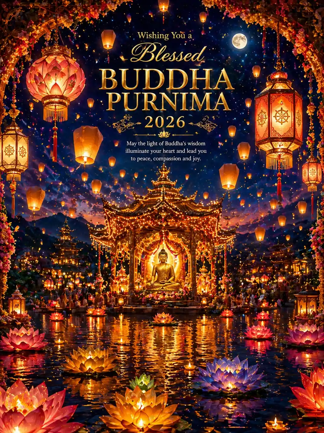 Buddha Purnima wishes peaceful Buddha statue greeting image