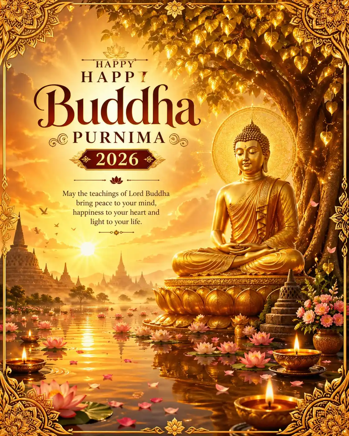 Buddha Purnima wishes spiritual temple greeting image