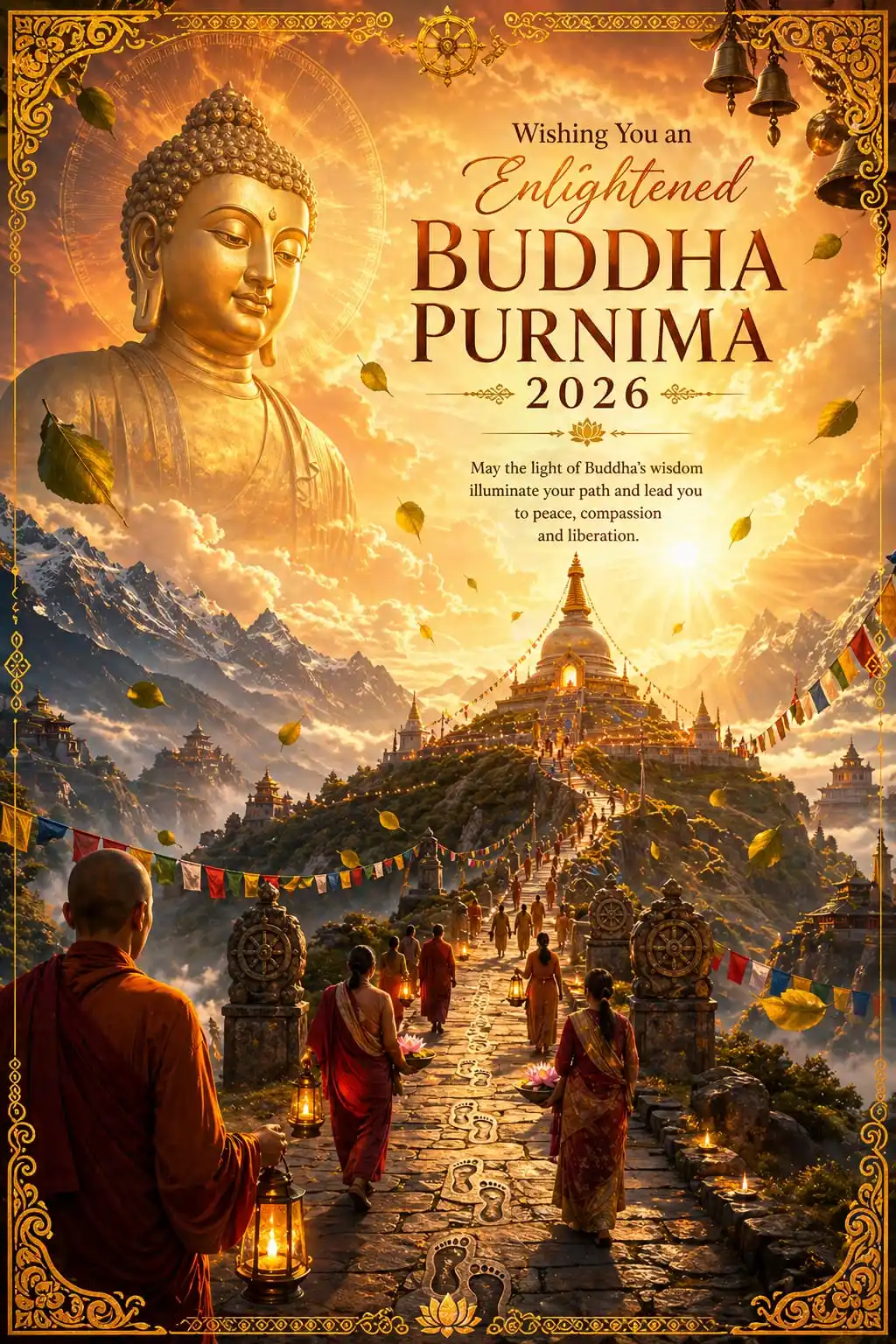 Happy Buddha Purnima wishes Himalayan monastery image
