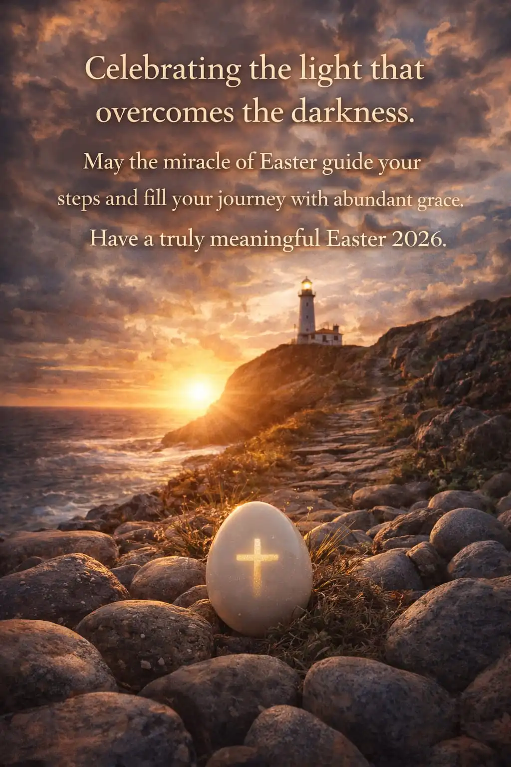 Coastal sunrise lighthouse faith Easter 2026