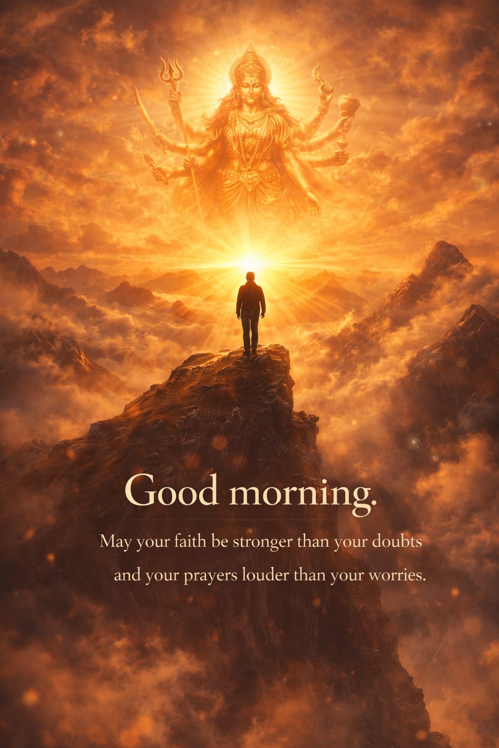 faith over fear durga strength sunrise mountain
