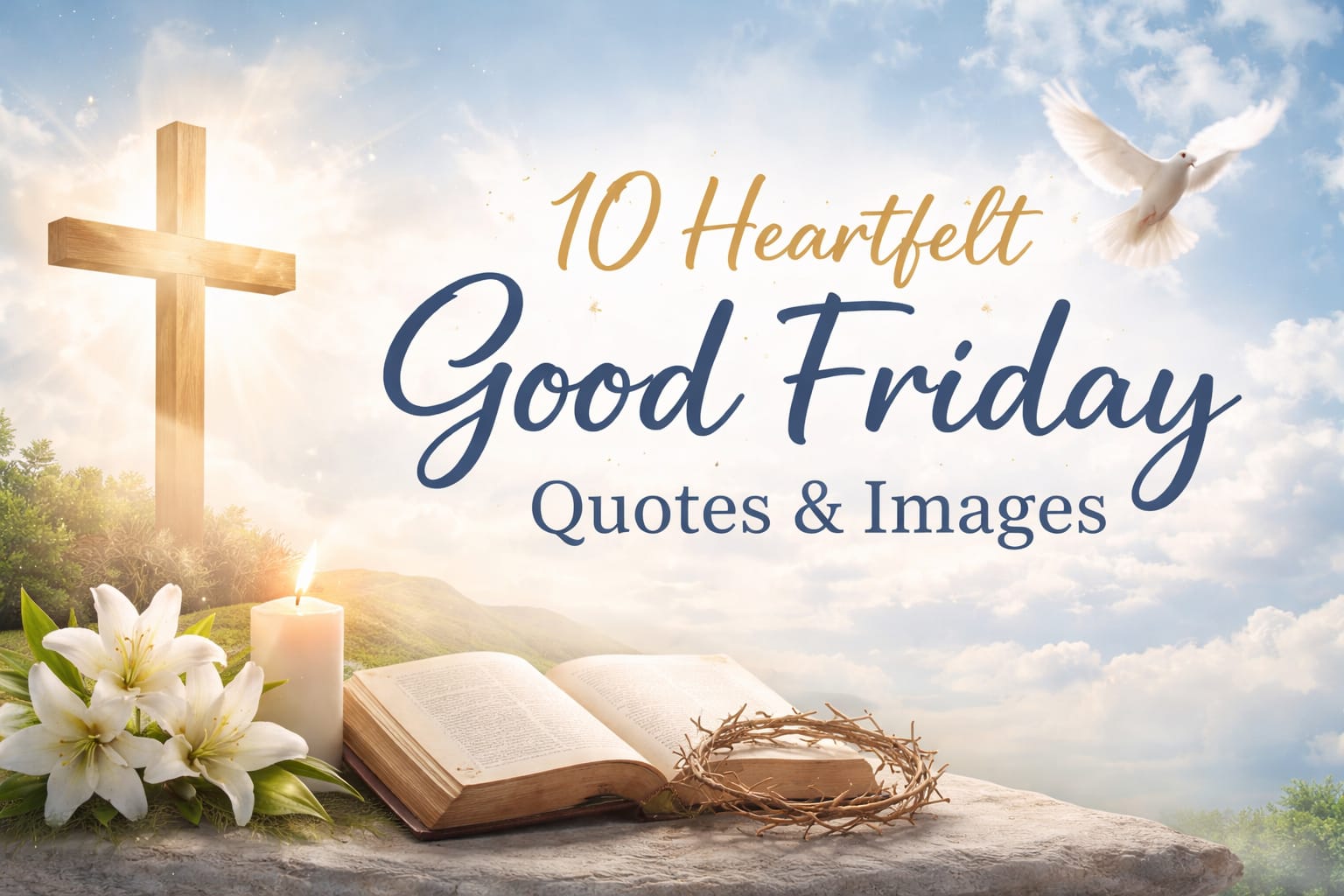 Good Friday quotes and images collection with cross, Bible, candle and dove