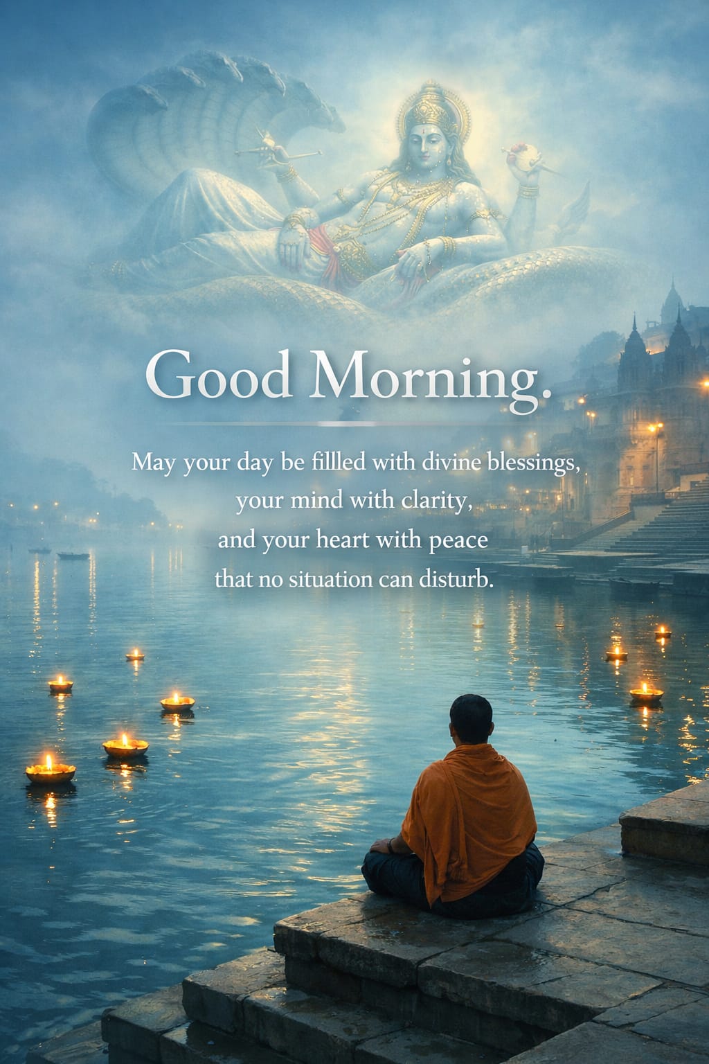 peaceful morning divine blessings vishnu river ghat