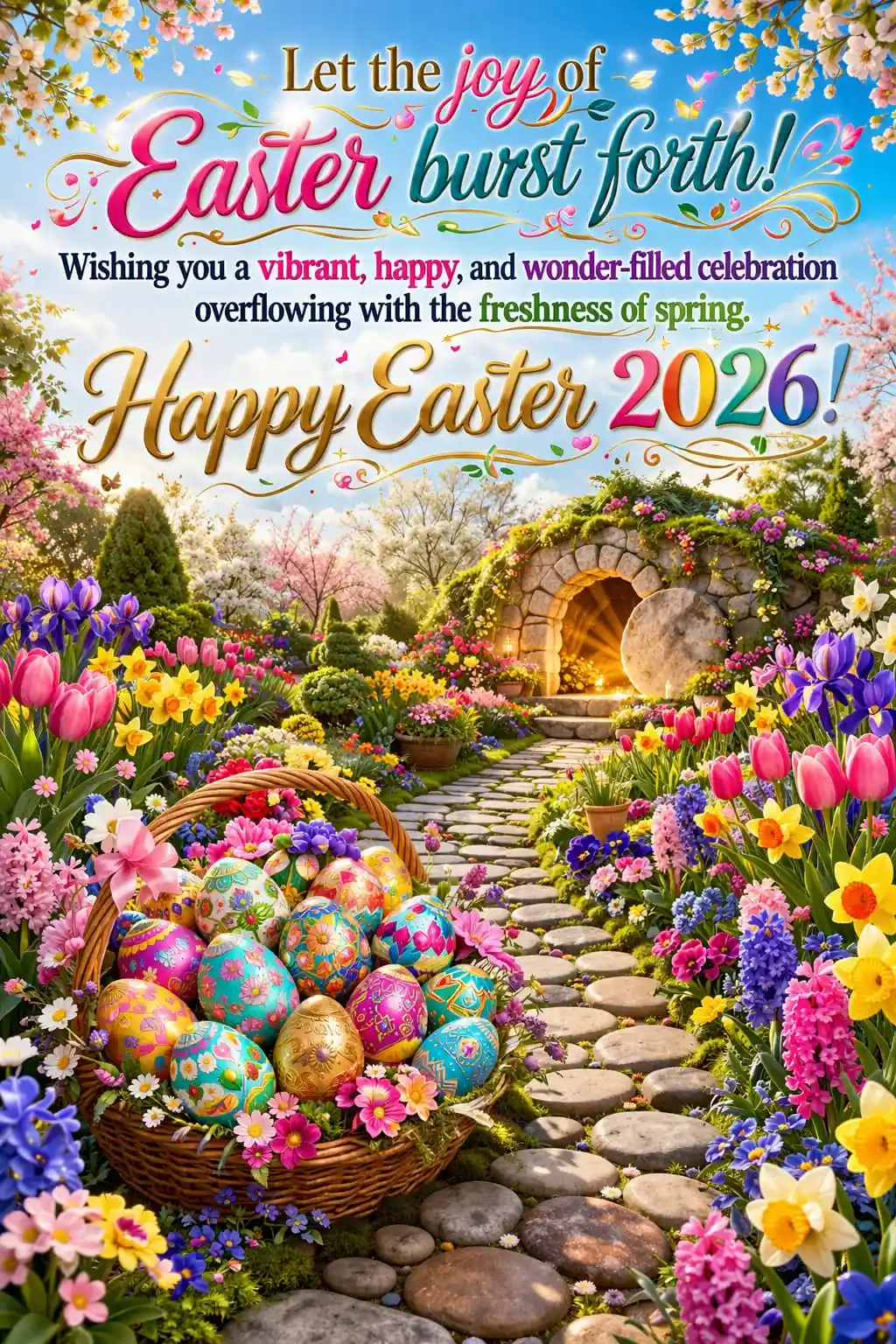 Vibrant spring garden Easter renewal wishes