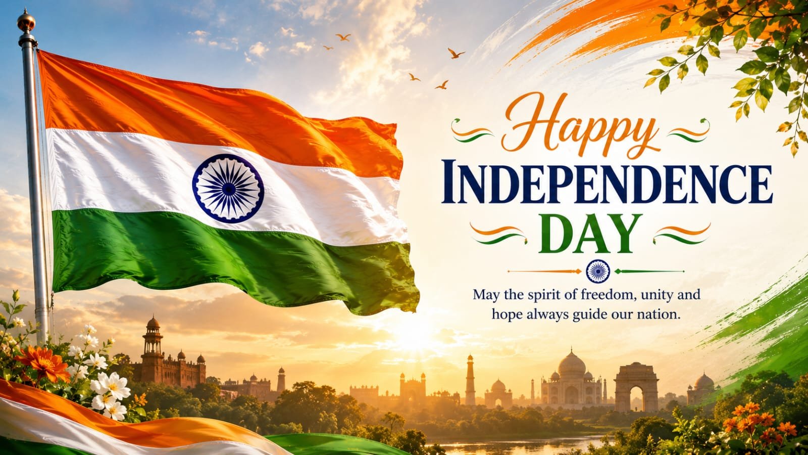 Independence Day Wishes 2026 featured image with Indian flag and patriotic sunrise