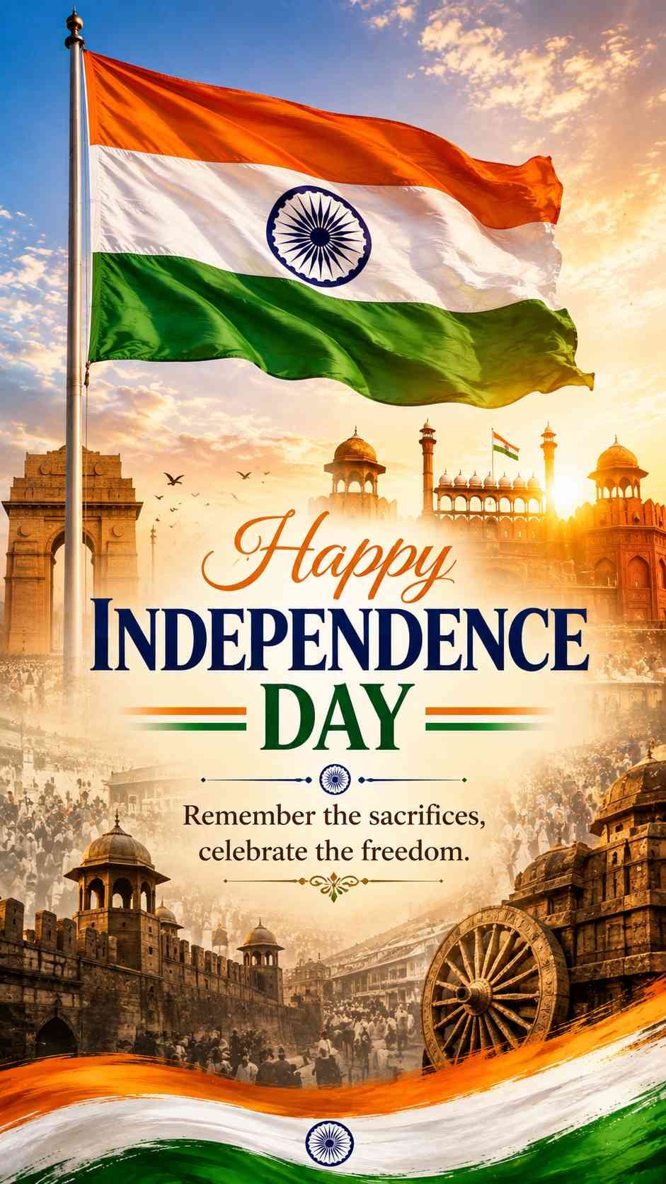 Happy Independence Day 2026 Indian flag greeting